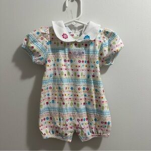 Vtg Y2K Small Steps Floral Bubble Romper Size 0-3M Peter Pan Collar Puff Sleeve